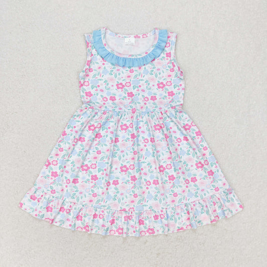 GSD1102 Pink blue floral lace sleeveless dress high quality wholesale girls dresses