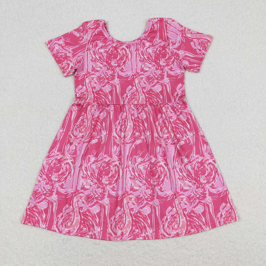 GSD1116 Flamingo rose red short sleeve dress night dress for girls