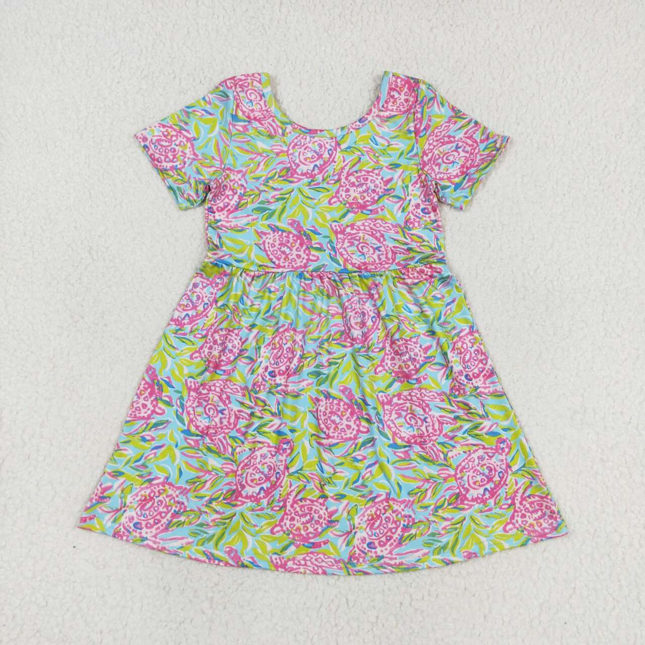 GSD1118 Pink dress with floral seaweed pattern baby girl birthday dresses