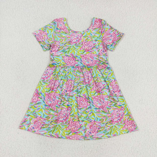 GSD1118 Pink dress with floral seaweed pattern baby girl birthday dresses