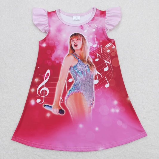 GSD1126 Taylor Pink Flying Sleeve Dress Girls Boutique Clothes 20240409 RTS