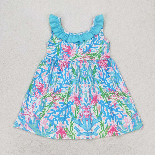 GSD1138 Seagrass blue lace bow sleeveless dress high quality kids dresses