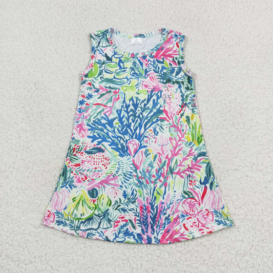 GSD1139 Seagrass pattern sleeveless dress high quality wholesale baby girl dresses