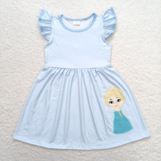 GSD1147 Princess Blue flying sleeve dress High quality girls dresses 2-12 children clothing