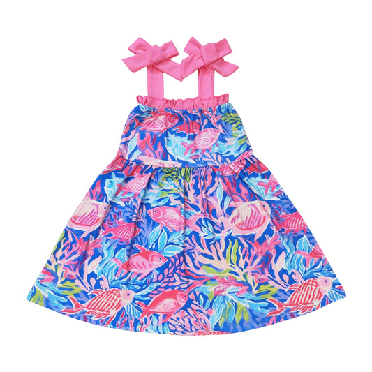 GSD1172 Rose Red Fish Sea grass sleeveless Girls boutique summer Dresses 202502 RTS