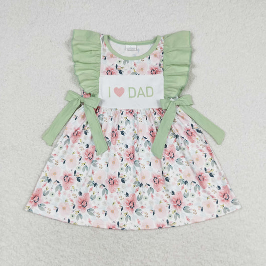 GSD1182 I love dad flower light green lace bow sleeveless dress summer dress for girls kids