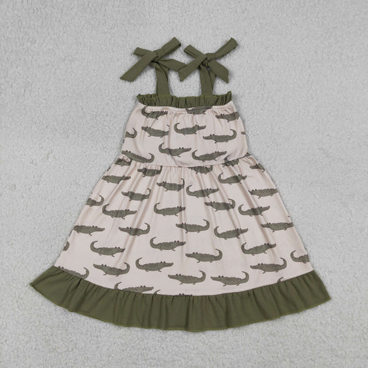GSD1212 RTS Crocodile Army Green Ruffle Sleeveless Dresses for Girls 202604 RTS