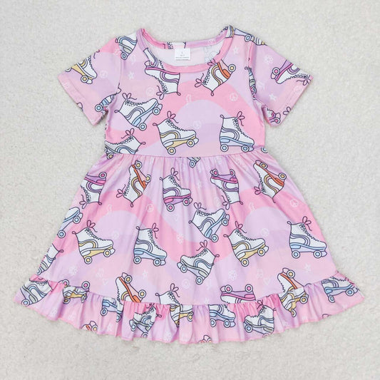 GSD1249 Roller skates powder purple short sleeve dress high quality dresses for baby girls