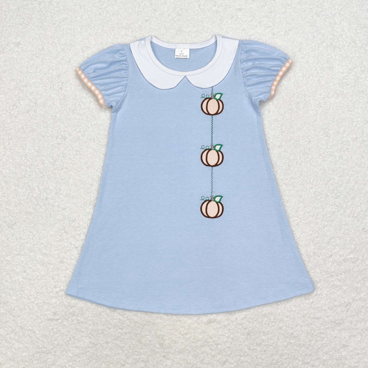 GSD1257 Embroidered pumpkin doll collar blue short-sleeved dress
