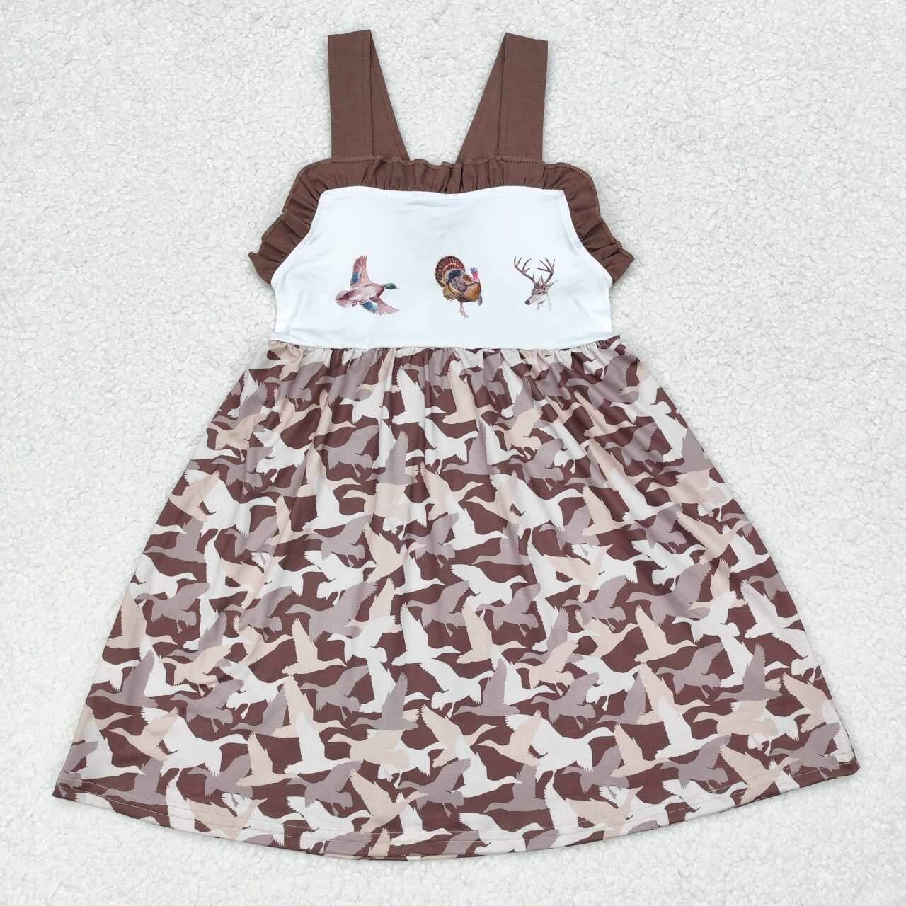 GSD1272 NO MOQ Duck Turkey Deer Brown lace bow sleeveless dress western clothes