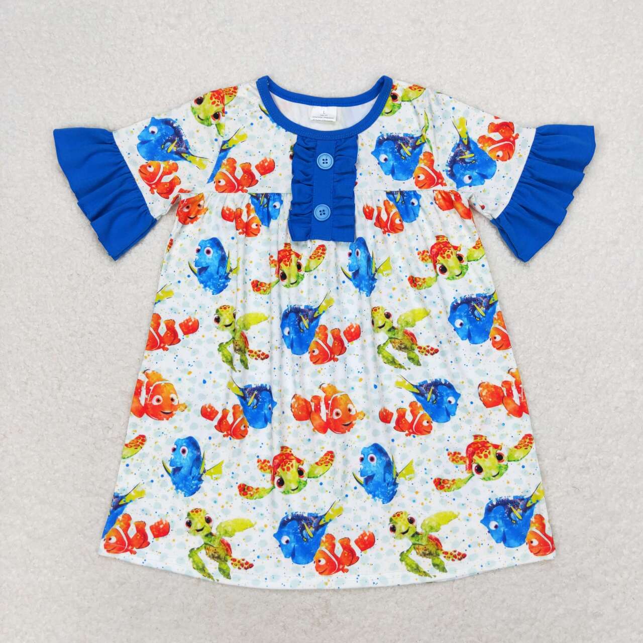 GSD1312 Cartoon Finding Nemo Turtle Fish blue lace short-sleeved dress