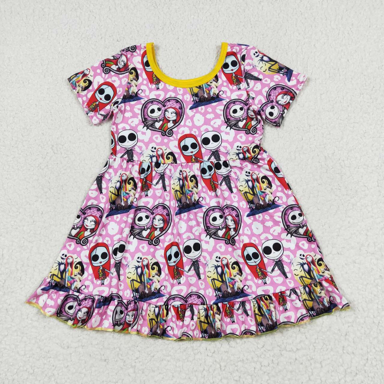GSD1317 Christmas Eve Fright leopard print pink short-sleeved dress high quality wholesale girls party dresses