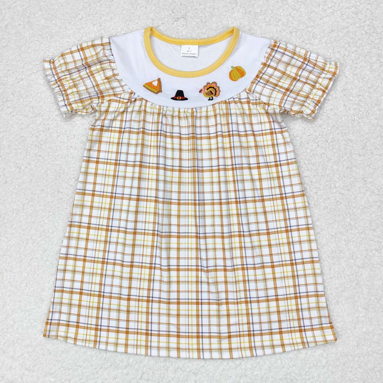 GSD1322 NO MOQ embroidered hat Turkey pumpkin orange checked short-sleeved dress western clothes