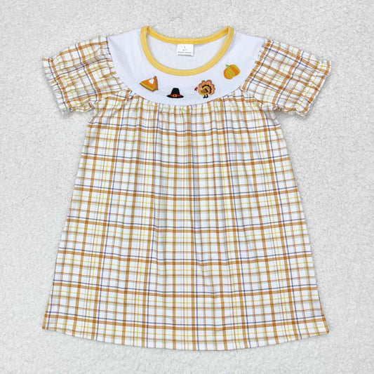 GSD1322 NO MOQ embroidered hat Turkey pumpkin orange checked short-sleeved dress western clothes