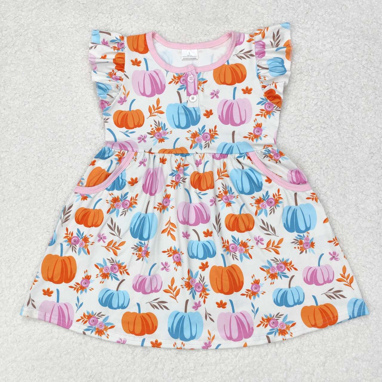 GSD1332 NO MOQ pumpkin flower beige button-up sleeved dress western clothes