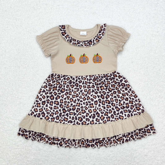 GSD1347 Embroidered leopard print pumpkin lace short sleeve dress high quality wholesale