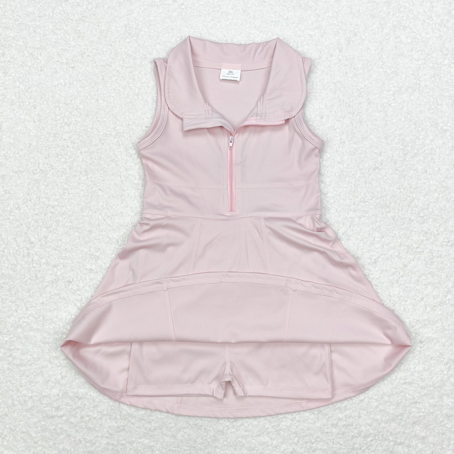 GSD1378 Solid pink zipper yoga dress Sleeveless dress