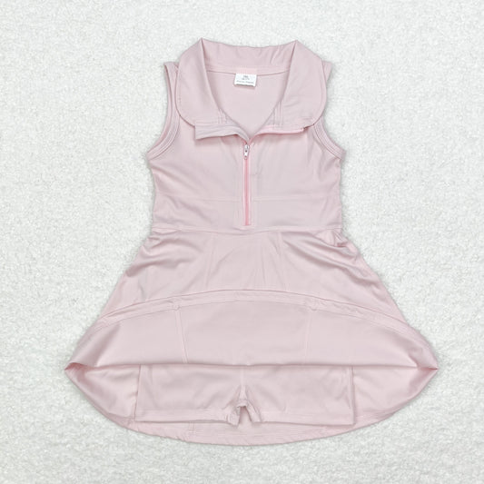 GSD1378 Solid pink zipper yoga dress Sleeveless dress