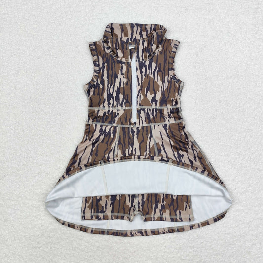 GSD1383 Girls Army Green Camouflage Zipper Yoga Sleeveless Dress RTS Local Warehouse