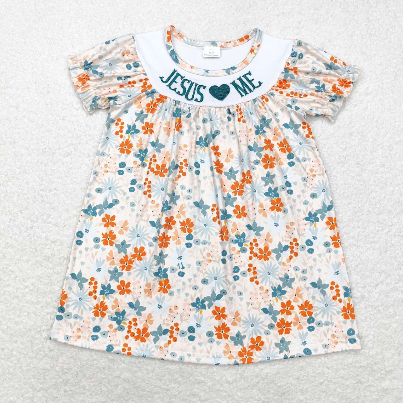 GSD1387 jesus love me embroidered floral short-sleeved dress