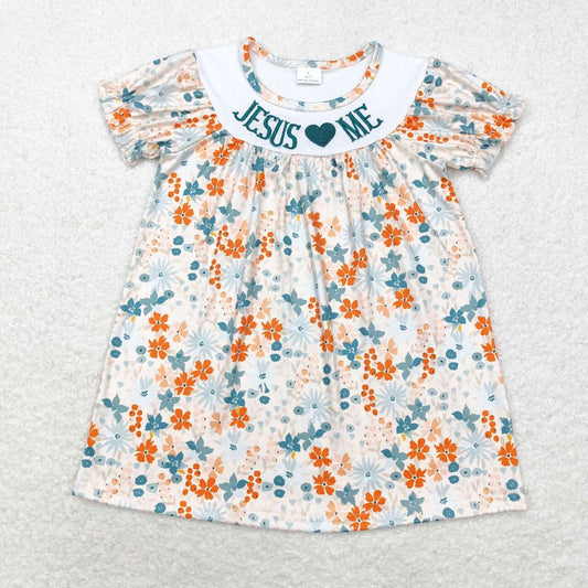 GSD1387 jesus love me embroidered floral short-sleeved dress