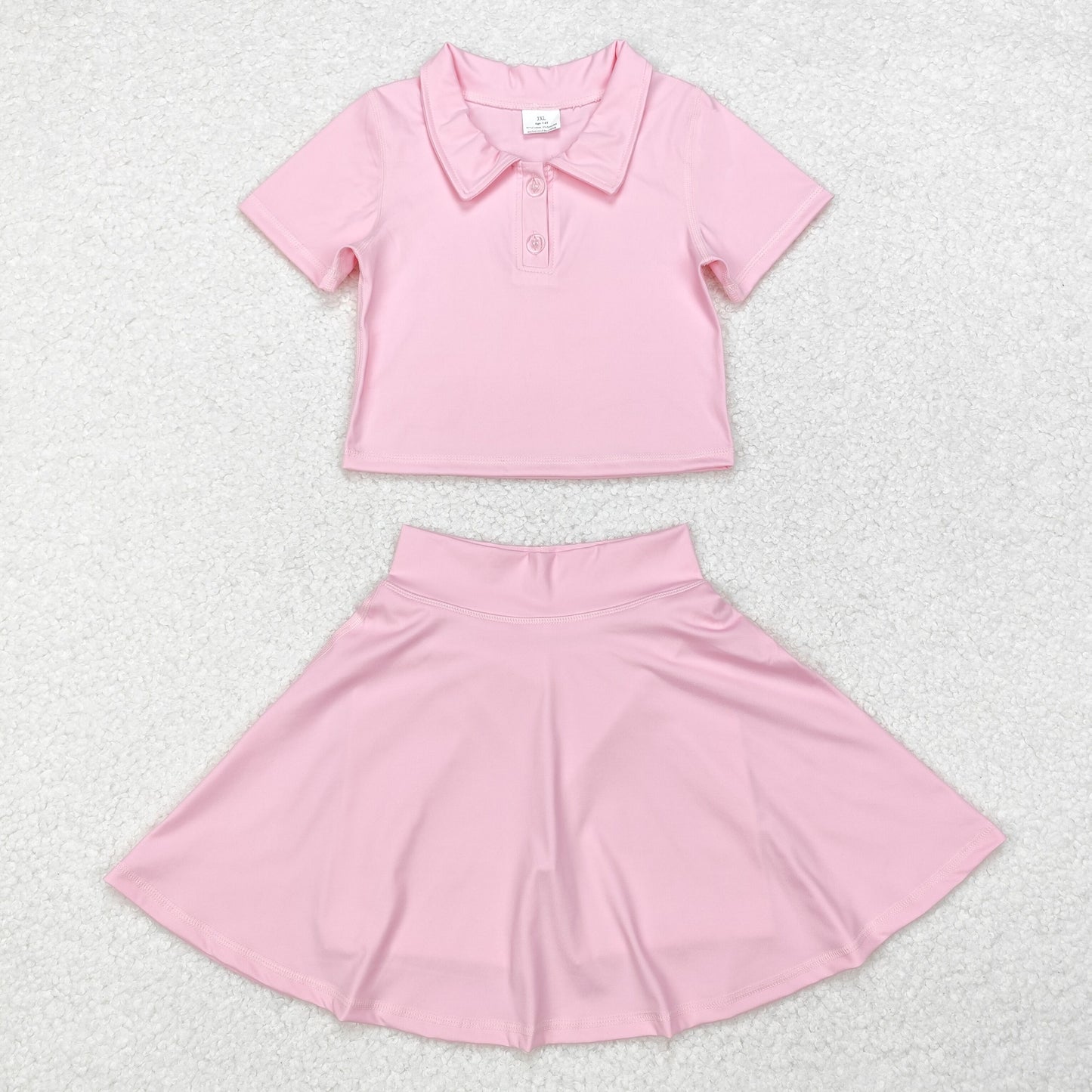 GSD1393 Solid pink short sleeve skirt yoga suit