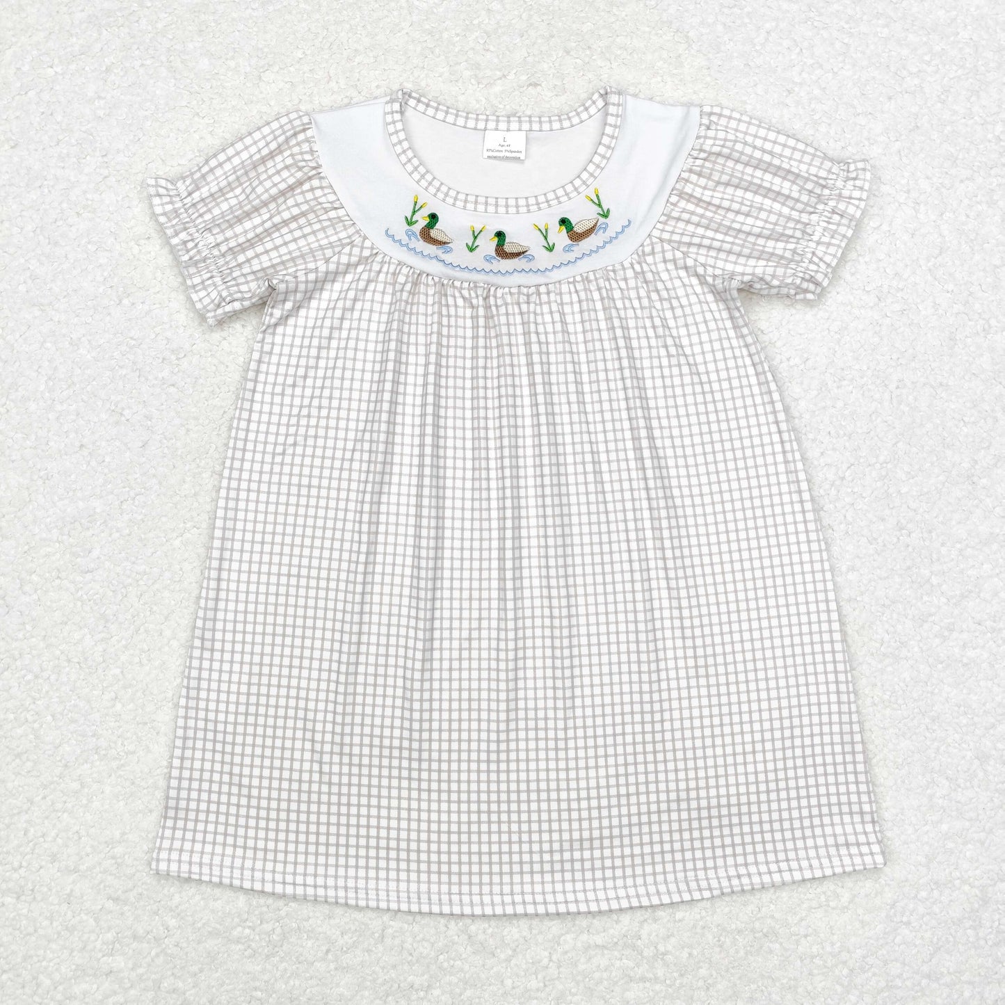 GSD1410 Embroidered duck plaid short-sleeved dress