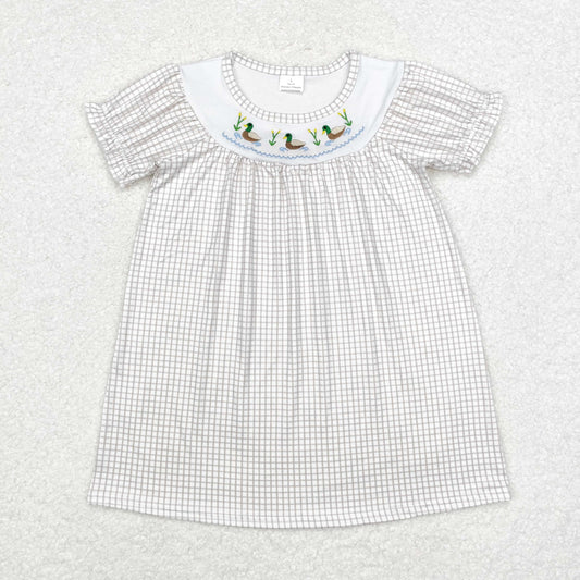GSD1410 Embroidered duck plaid short-sleeved dress