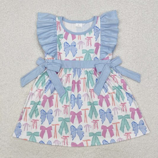 GSD1449 Bow Pattern Blue Ruffle Flying Sleeve Dresses for Girls RTS 202510