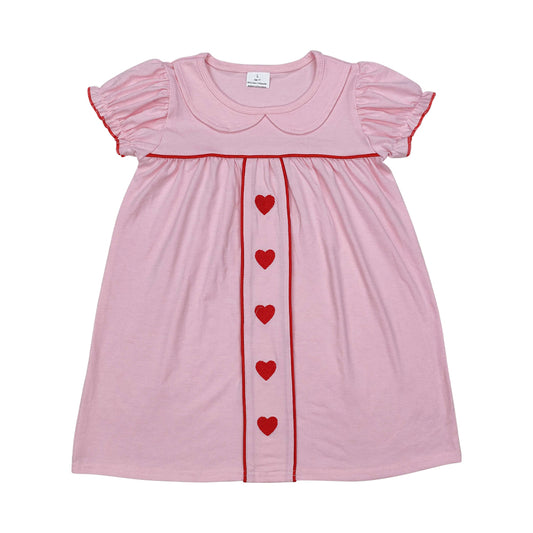 GSD1453 Embroidery Red love pink doll collar short-sleeved dress