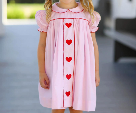 GSD1453 Embroidery Red love pink doll collar short-sleeved dress