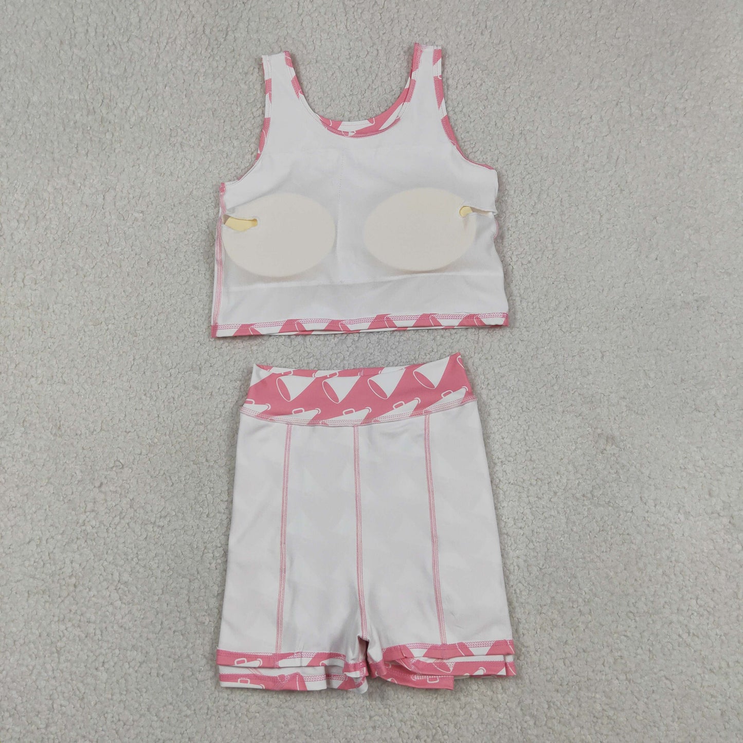 New GSD1467 loudspeaker pink sleeveless top skirts shorts 2 pieces girls yoga sets 202604 RTS