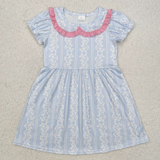GSD1499 Blue dress Pink ruffle valentines boutique outfit short sleeve  RTS 202412