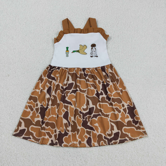 GSD1518 Embroidered Duck Hunting Camouflage Brown Ruffle Halter Dresses for Girls 202603 RTS