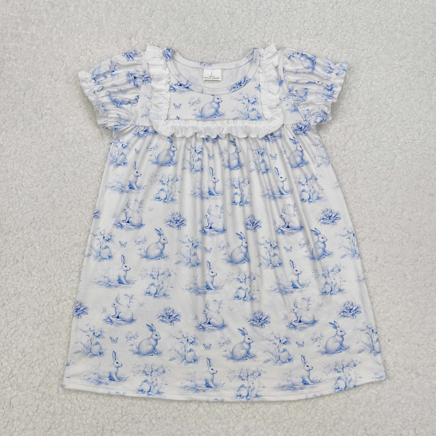 GSD1531 Cute Rabbits Blue White ruffle Dress Easter clothes summer outfit