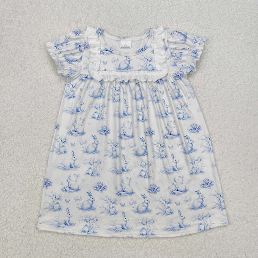 GSD1531 Cute Rabbits Blue White ruffle Dress Easter clothes summer outfit