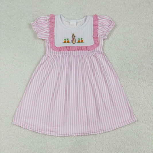 GSD1532 Easter Bunny Embroidered hot pink short sleeve dress Girls Boutique  outfit 202502 RTS