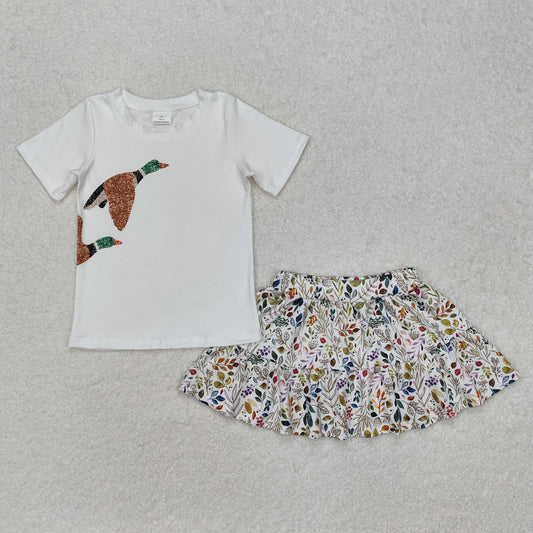 GSD1546 Duck Hunting Mardi Gras Apparel Boutique Outfit white short sleeve flower skirts girls boutique outfit 202501