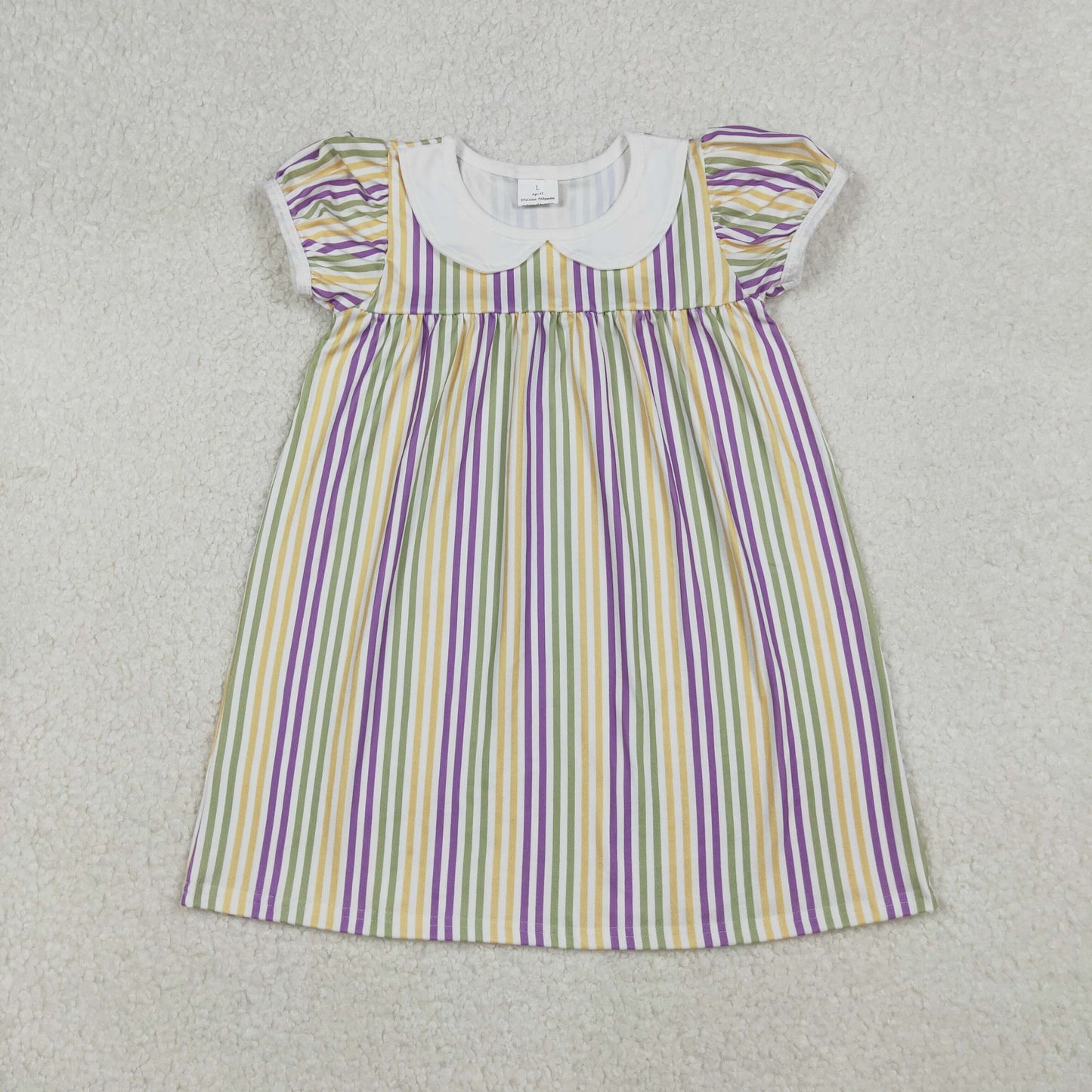 GSD1571 Mardi Gras Purple Stripe Doll Collar Short Sleeve Dresses for Girls 202509 RTS