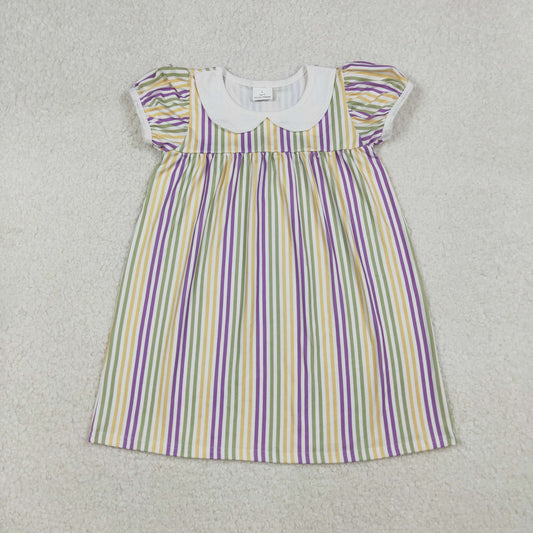 GSD1571 Mardi Gras Purple Stripe Doll Collar Short Sleeve Dresses for Girls 202509 RTS