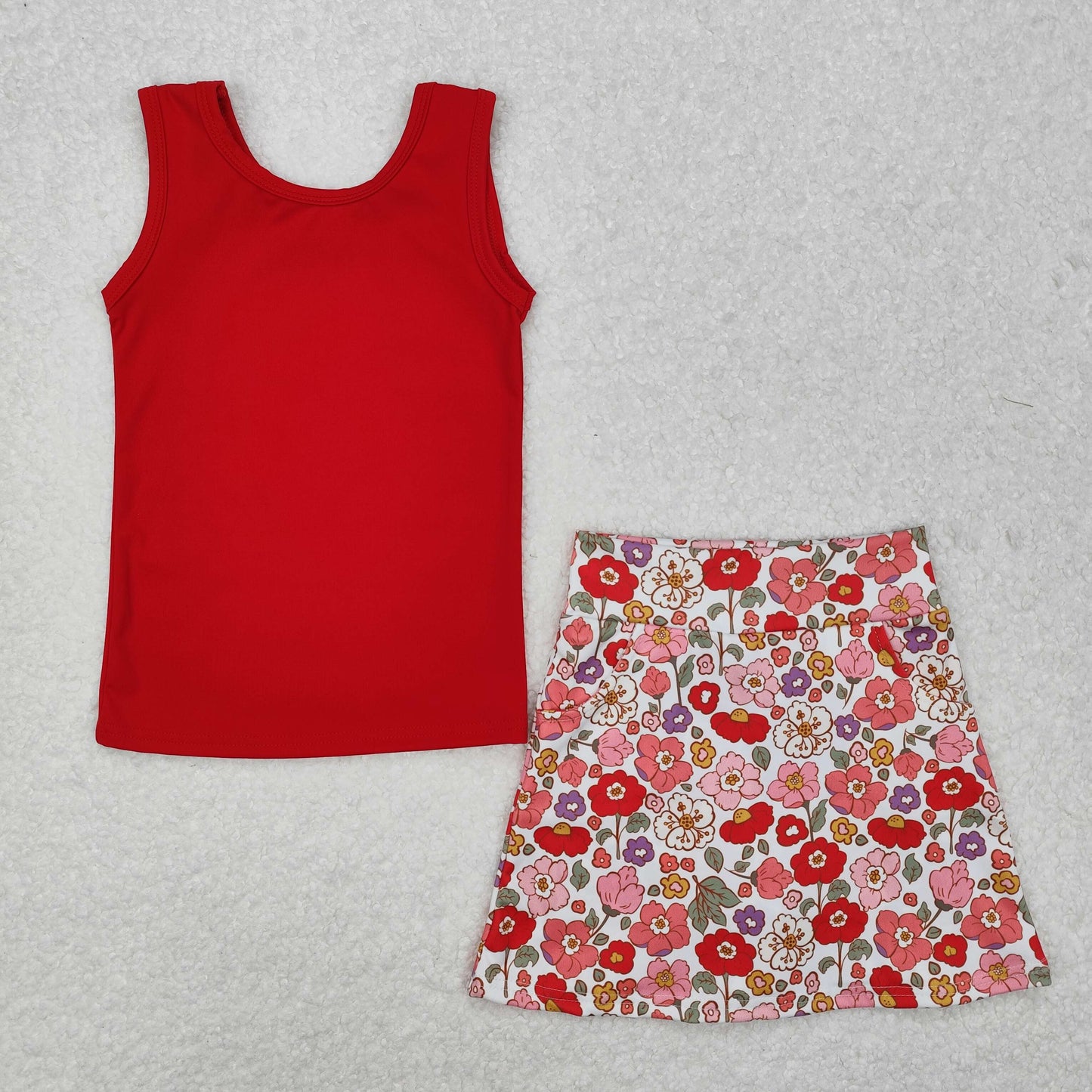GSD1598 Valentines boutique outfit baby girls short sleeve top flower skirts summer 2025 outfits 202501