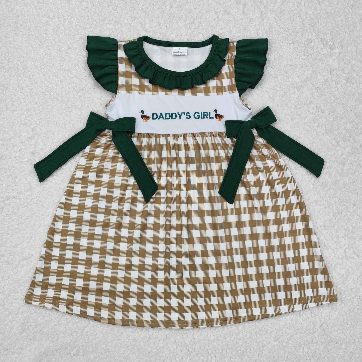 GSD1609 Girl dress Embroidered ducks Dark Green Orange check Sleeveless Ruffle dress Outfits RTS 202412