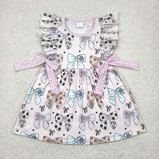 GSD1640 Cartoon Bluey Pink Bows Ruffle Sleeveless Dress Boutique Girls Outfits 202404 RTS