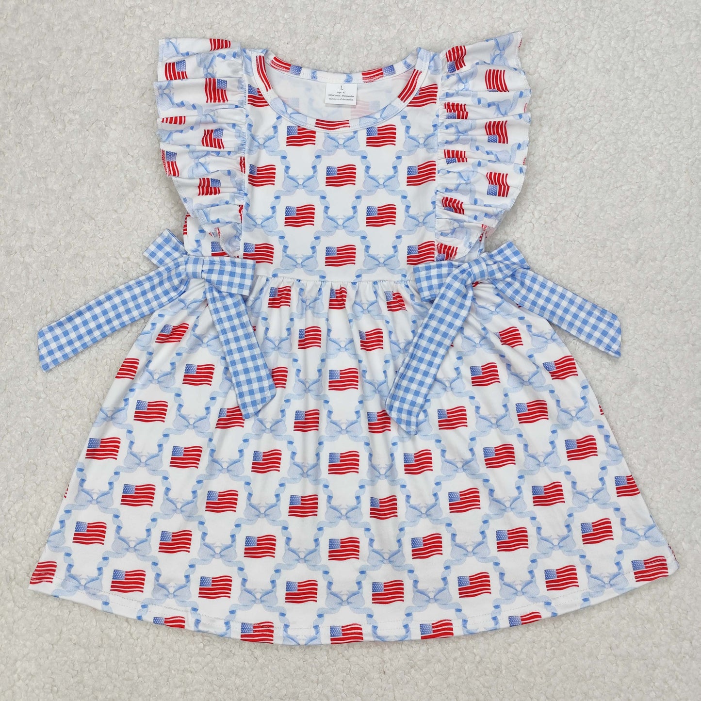 GSD1641 4th of July Blue Red Bows Flag Ruffle Sleeveless Dress Girls Boutique Clothes 202503 RTS