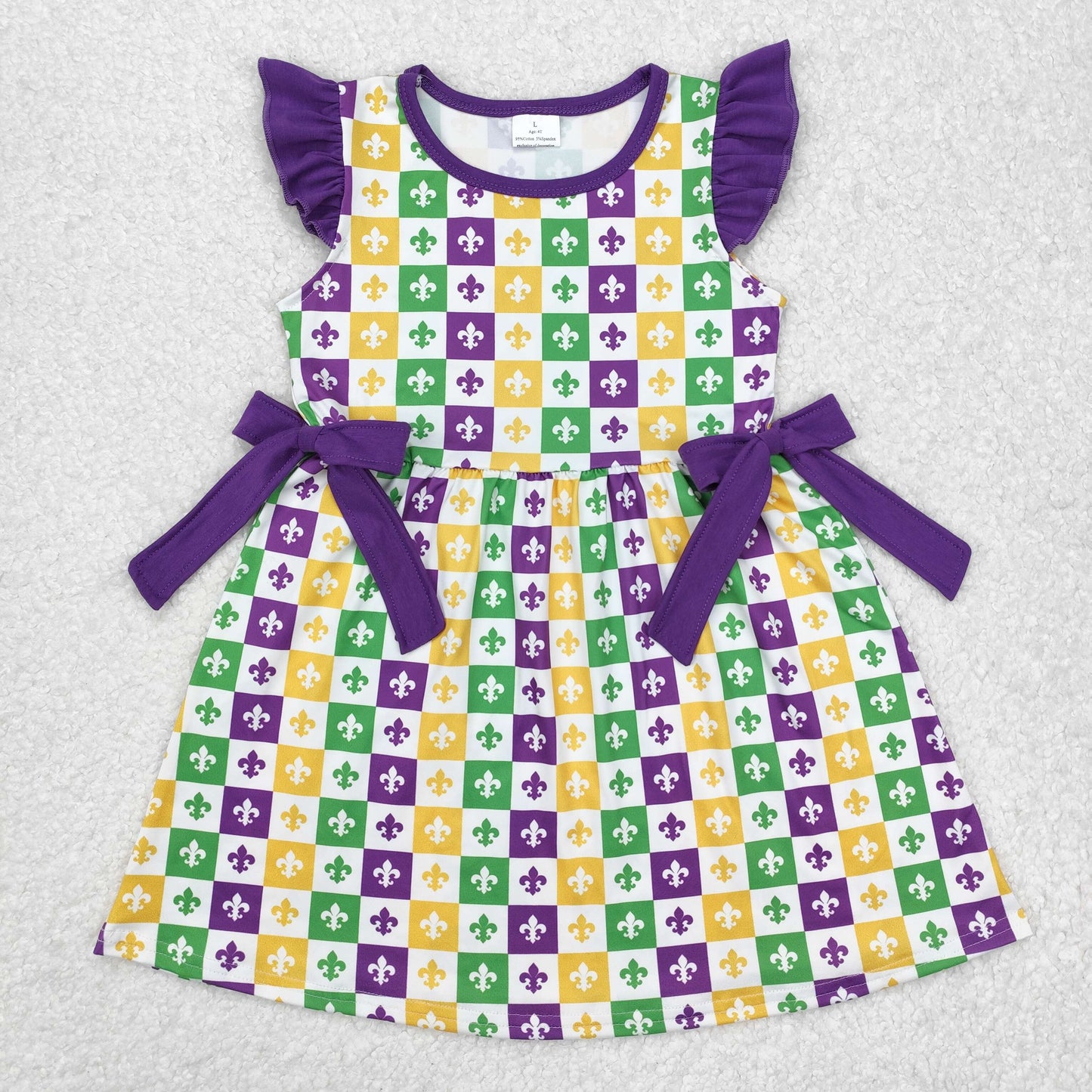 GSD1655 Mardi Gras outfit Girls dresses Purple Bow Sleeveless boutique outfit RTS202412