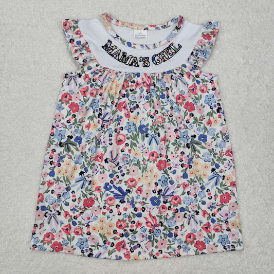 GSD1658 Embroidered MAMA’S Girls Valentines Flower boutique outfit baby girls sleeveless dress outfits 202501