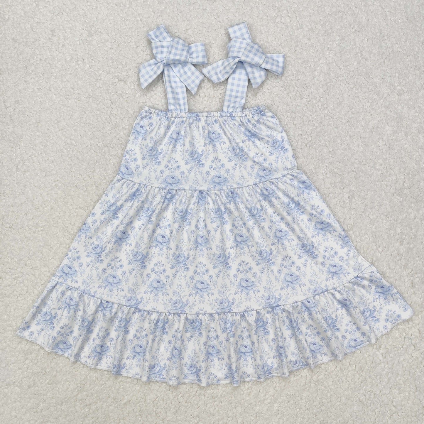 GSD1660 White Blue Flower sleeveless dresses baby girl Boutique Outfit RTS 202412