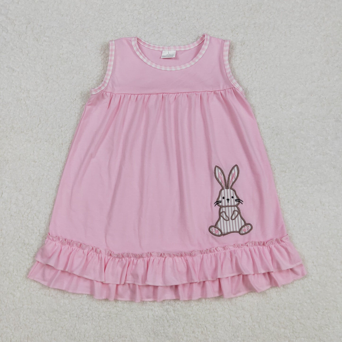 GSD1671 Easter Outfits Embroidered Bunny Pink Double Ruffle Sleeveless Dress Girls Boutique clothes 202502 RTS