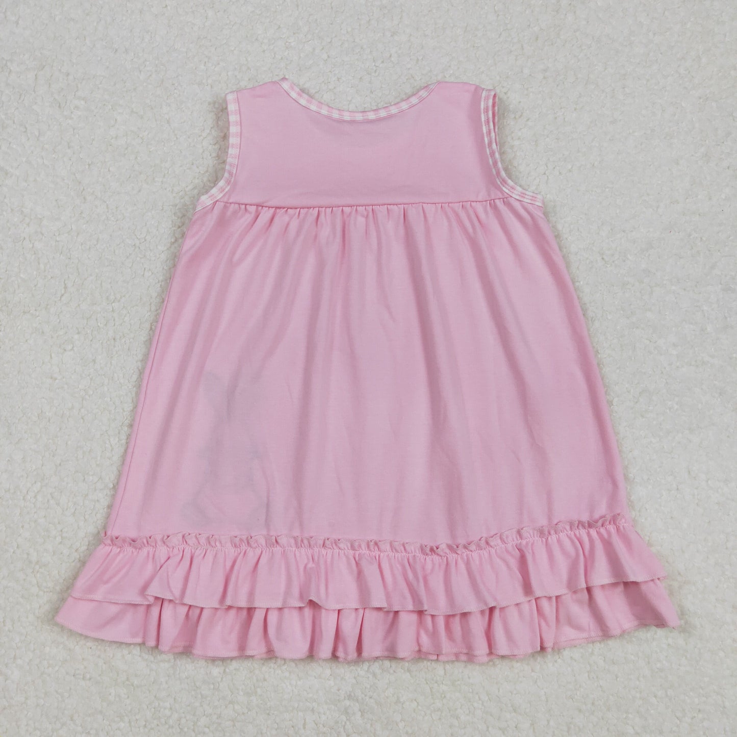 GSD1671 Easter Outfits Embroidered Bunny Pink Double Ruffle Sleeveless Dress Girls Boutique clothes 202502 RTS