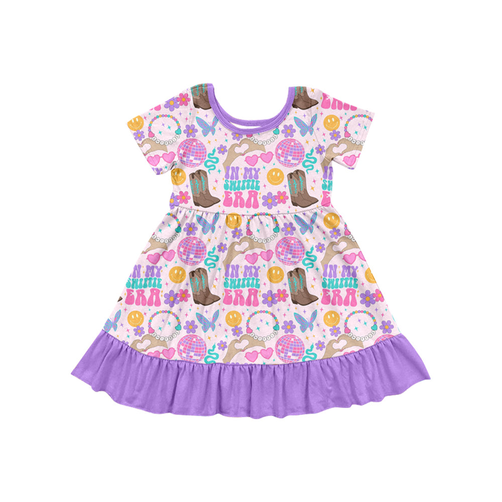 GSD1682 Girls short Sleeve Dresses boots bows flower Mardi Gras outfit 202412 preorder